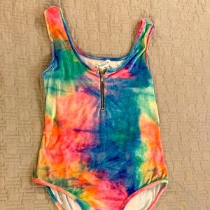 Iheartraves tie dye velvet half zip bodysuit XL